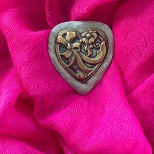 Louis Booth Signed Silver Heart Brooch – Vintage Mixed Metal, 12g, 2"